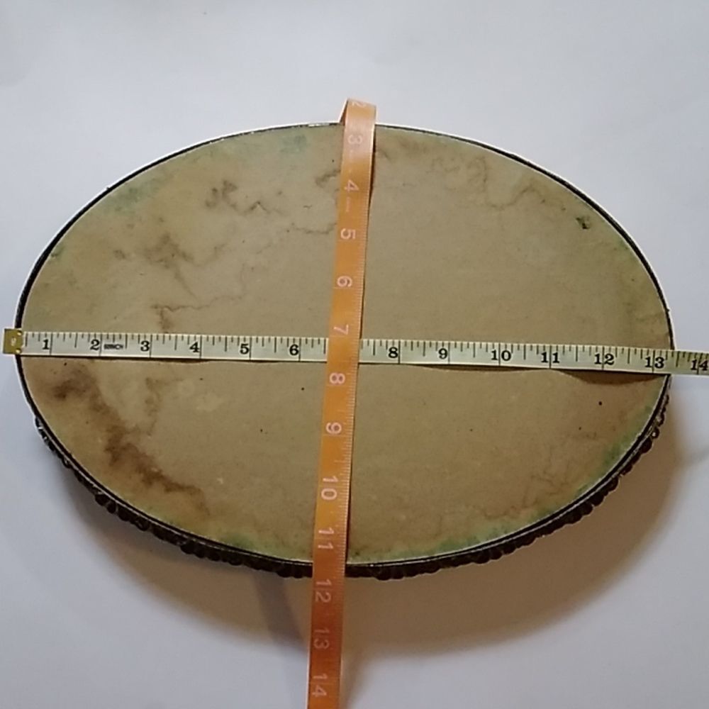 By Sale Vintage Oval Tone Gold Brass Vanity Perfume Tray Mirror - Picture 3 of 8